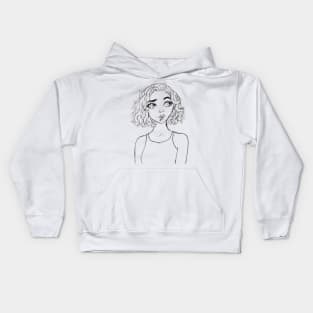 cartoon girl with short hair sketch Kids Hoodie